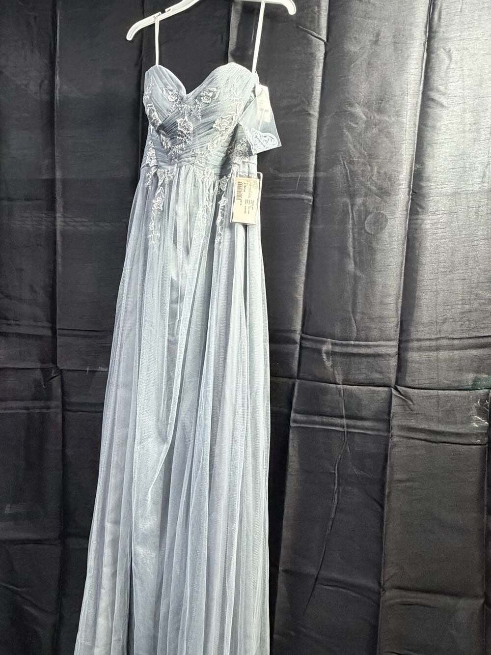 Dessy Collection Soft Tulle Fleur Lace Prom Dress Platinum Size 12 Style 2948SL